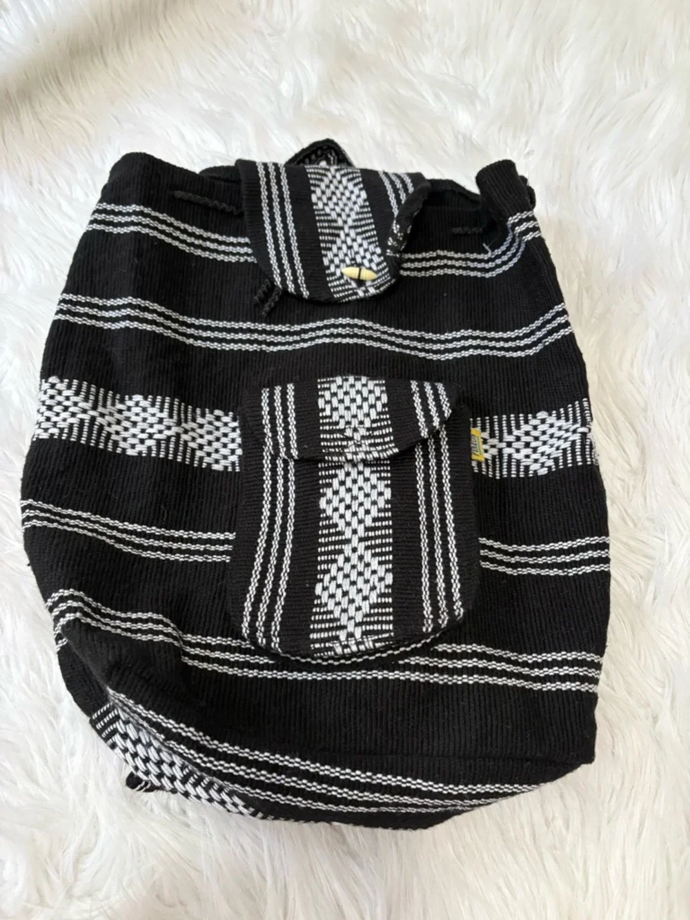 Artesanias Mr. Pinzon Black Woven Lightweight Backpack Made in Mexico